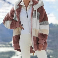 Naughtyhood ženska zimska jakna od runa s kapuljačom Blok blok patchwork kardigan kaput za crtanje prevelike odjeće sa džepovima