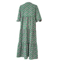 Midi haljine za žene casual solid color V-izrez s kratkim rukavima Summer haljina čipkaste džepne haljine