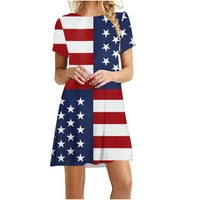 Ljetne bluze za ženska ženska casual labava američka zastava Ispis V-izrezane majice kratkih rukava,