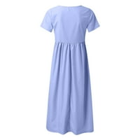 Pamuk i posteljina kratki rukav poluga Ležerni ženski V mini haljina za ženska haljina u boji četverokutne