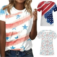 Ženski ljetni vrhovi Ležerni modni kratki rukav V majice za majice narezane američke zastave vrhovi