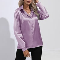 Xinqinghao vrhovi čvrstih boja za žene okrugla vrata labava natpisna majica na dugim rukavima vrhunska ženska odjeća C XL