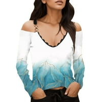 Aaiyomet ženski Ljetni vrhovi rukav ležerni print pismo Žene kratke majice Vrhove ženske majice Žene Ljetni vrhovi Sky Blue, XL
