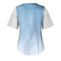 Ženska bijela bluza V izrez Švicarska točka čipke kratki rukav Vintage Elegant majica Vrhovi male US