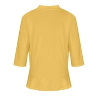 Slatke pad dugih rukava za žene ženske ležerne pamučne posteljine V-izrez pune košulje u boji majica