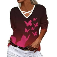 Ženska mrežasti patchwork Puni top i bluza V izrez Lanterne majice kratkih rukava Ležerne prilike Comfy