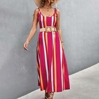 RBAOFUJIE Ljetne haljine za žene narančaste haljine Ženska ljetna modna modna čvrsta boja okrugli vrat