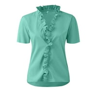 HHEI_K dame casual v izrez majica kratkih rukava tipka za tisak TOP WOMENS BluZA