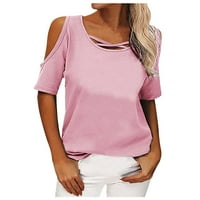 Plus size hladnim vrhovima ramena za ženske casual criss crewneck bluze s bluzom ljeto od pune boje